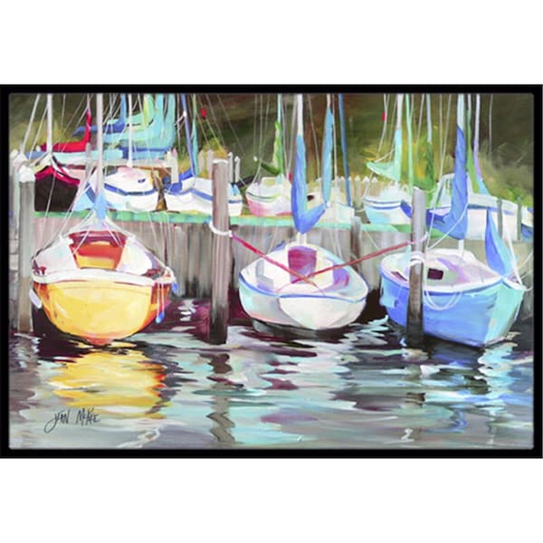 Carolines Treasures Yellow Boat Sailboat Indoor and Outdoor Mat- 18 x 27 in. JMK1084MAT - main